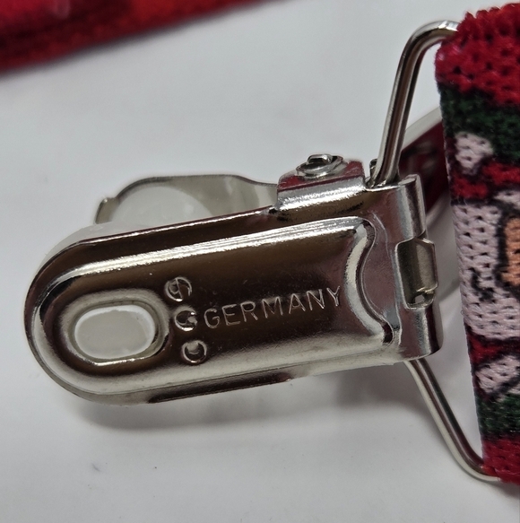 VINTAGE RED SANTA CLAUS CHRISTMAS STRETCH SUSPENDERS ADJUSTABLE UNISEX GERMANY - Picture 4 of 11